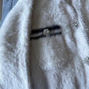 J. Crew White Fuzzy Cardigan with Crystal Accents